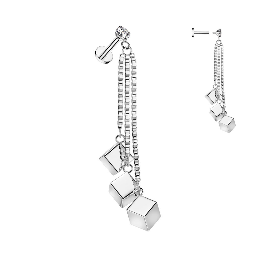 Premium Claw-Set Crystal Triple Cube Chain Internally Threaded Flat Back 16g