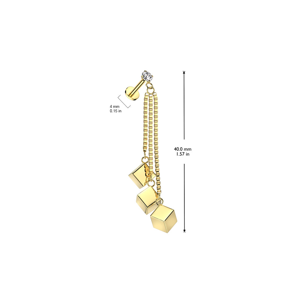 Premium Claw-Set Crystal Triple Cube Chain Internally Threaded Flat Back 16g