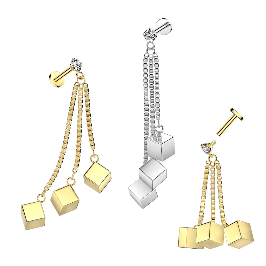 Premium Claw-Set Crystal Triple Cube Chain Internally Threaded Flat Back 16g