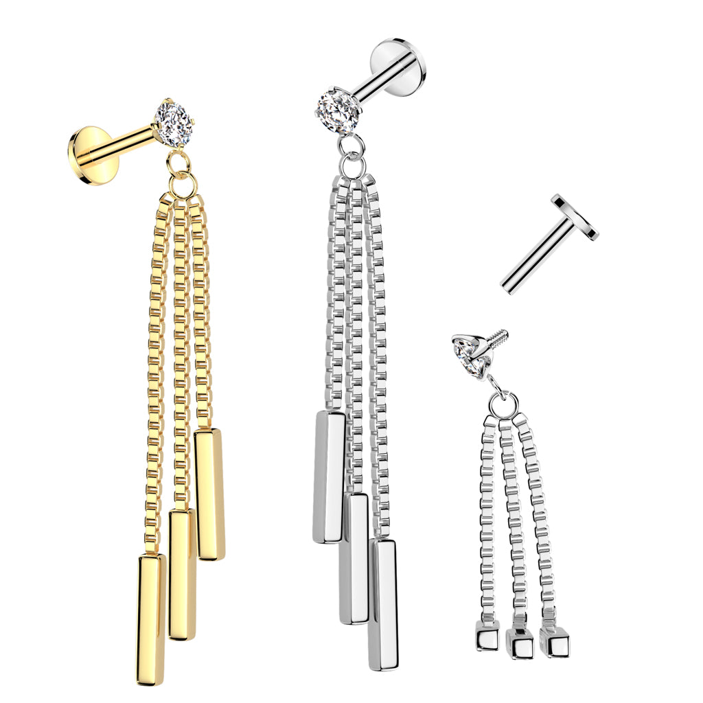 Premium Claw-Set Crystal Triple Box Chain & Bar Flat Back 16g