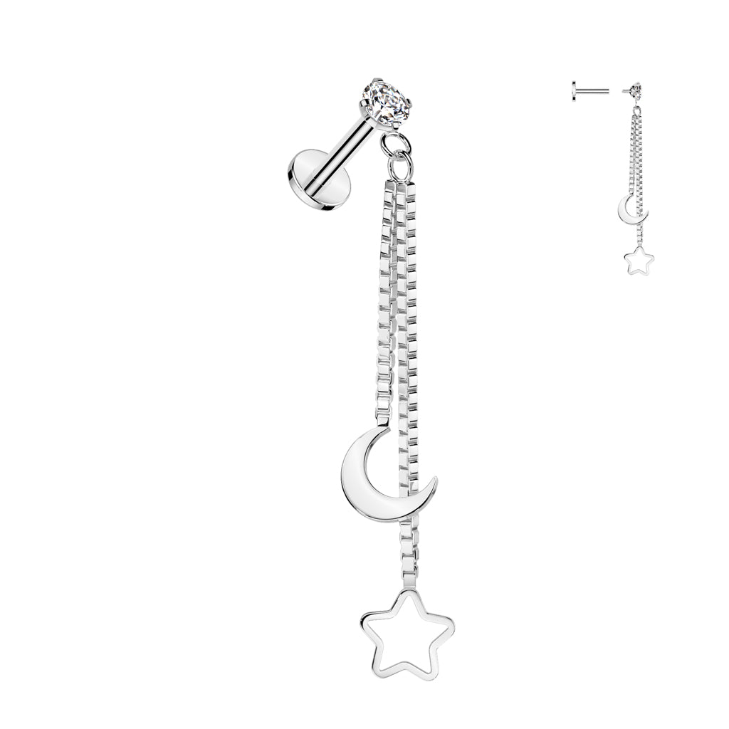 Premium Claw-Set Crystal Double Moon and Star Dangle Flat Back 16g
