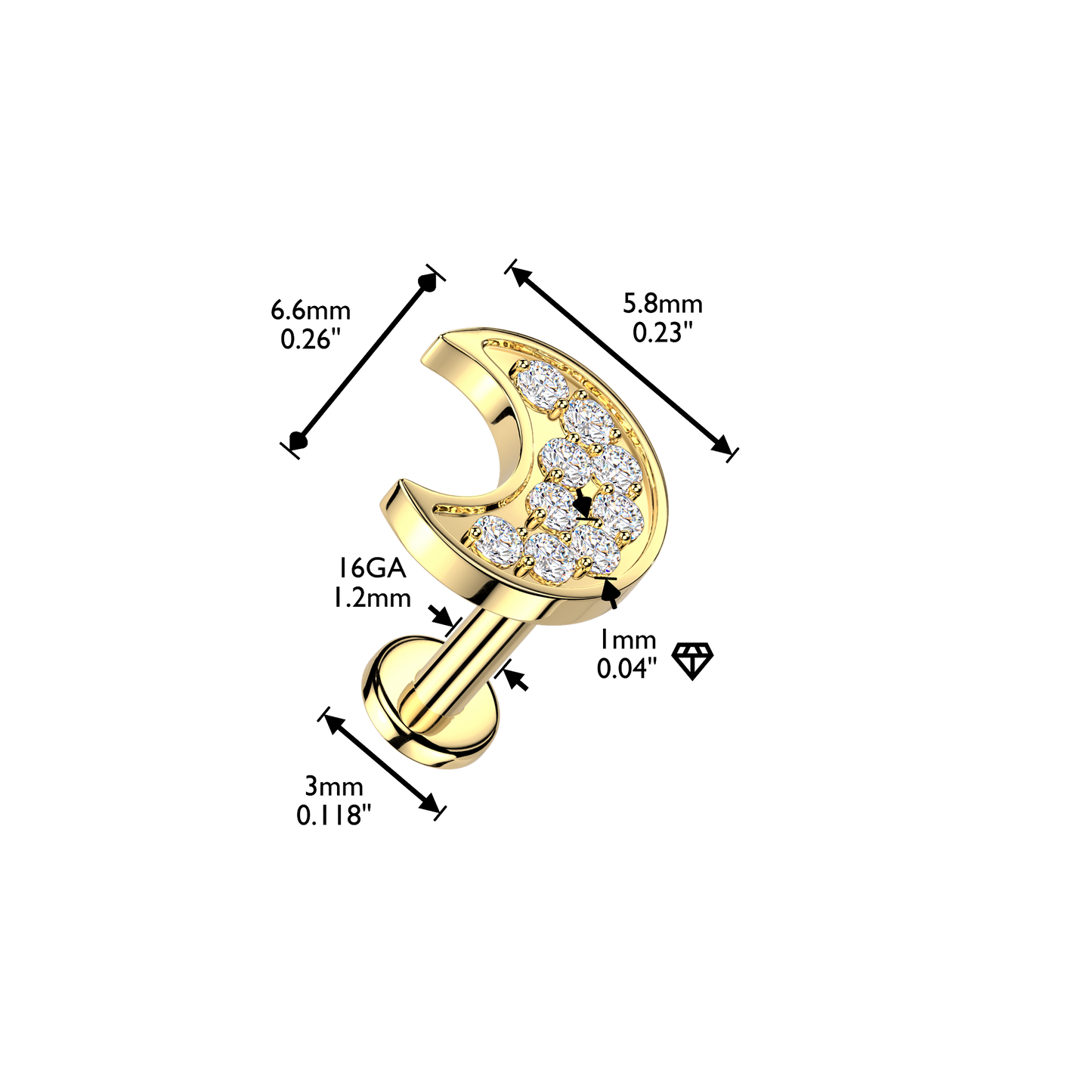 Crescent Moon Claw-Set Flat Back 16g
