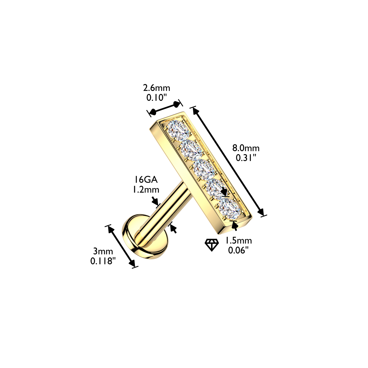 Crystal Bar Claw-Set Flat Back 16g