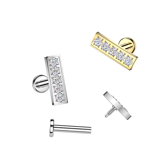 Claw-Set Crystal Bar Internally Threaded Flat Back 16g