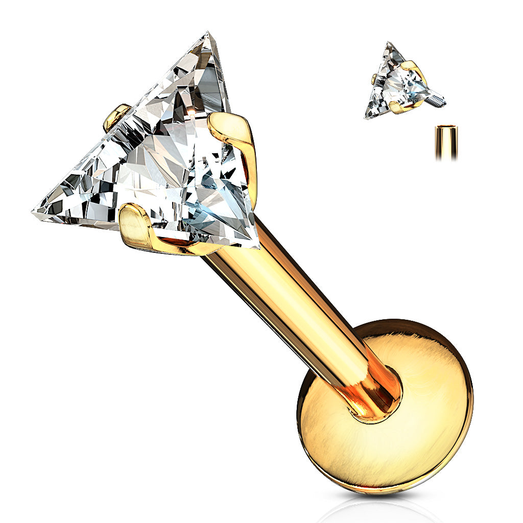 Premium Surgical Steel Claw-Set Triangle Crystal Flat Back 16g