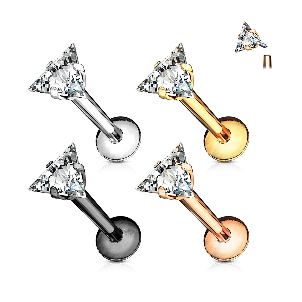 Premium Surgical Steel Claw-Set Triangle Crystal Flat Back 16g