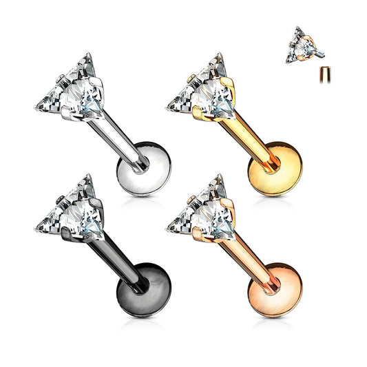Premium Surgical Steel Claw-Set Triangle Crystal Flat Back 16g