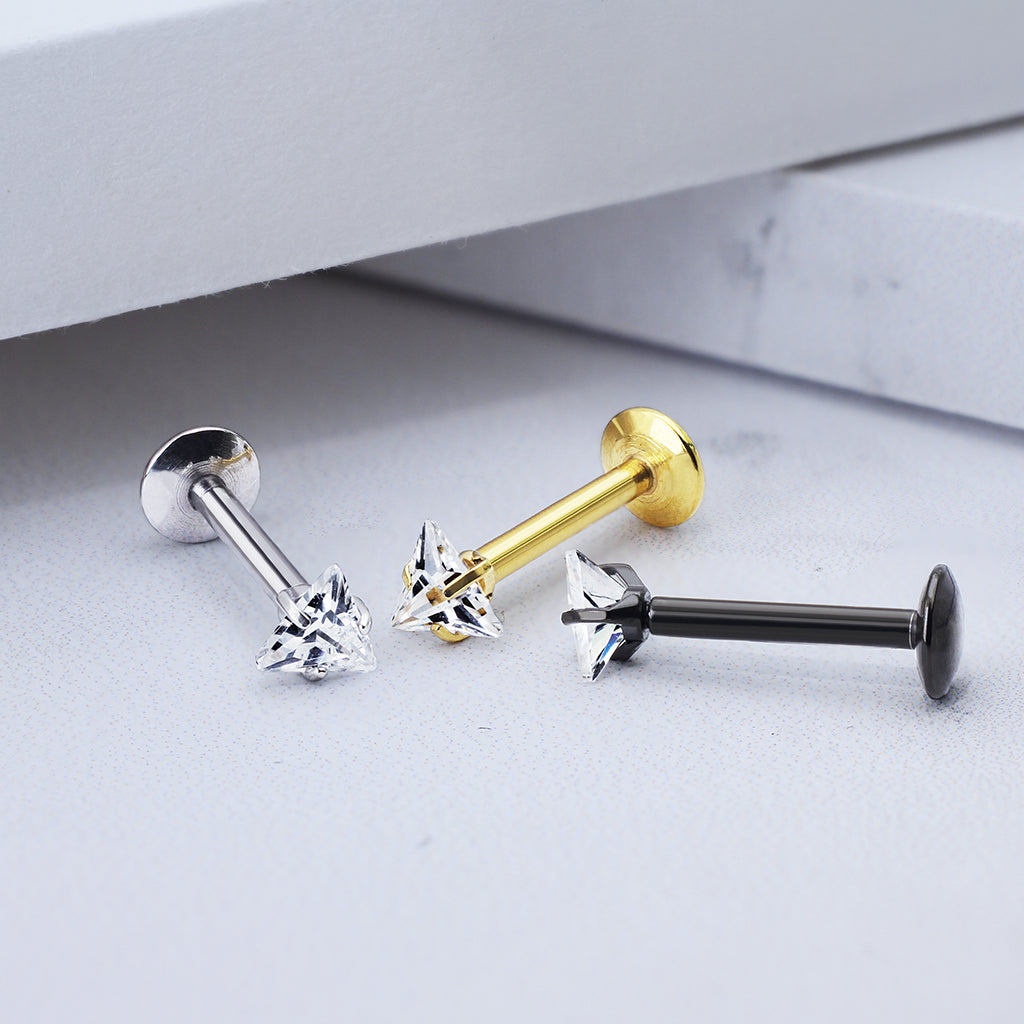 Premium Surgical Steel Claw-Set Triangle Crystal Flat Back 16g