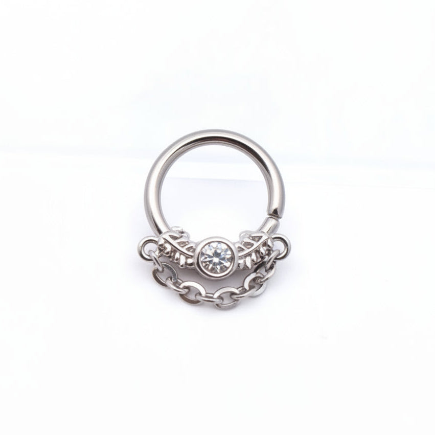 Leaves Bezel-Set Crystal + Chain Bendable Ring 16g