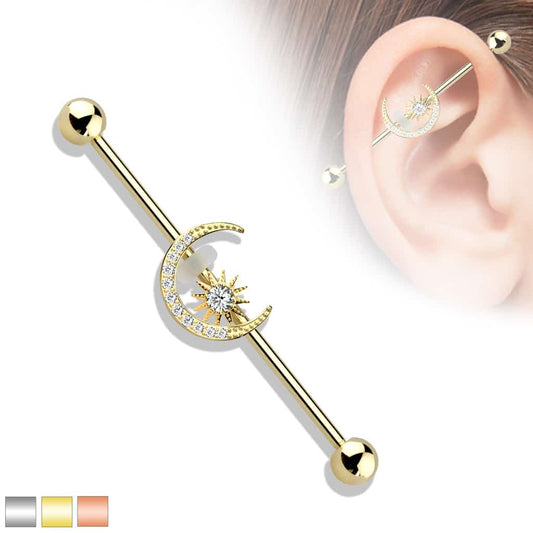 Moon + Star Industrial Barbell 14g