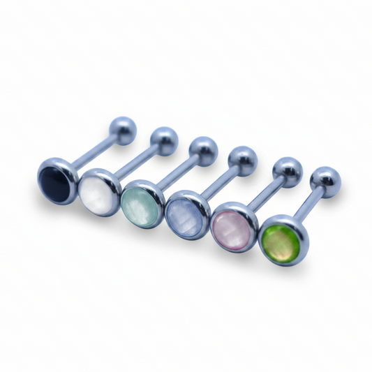 Premium Moonstone Bezel-set Tongue Barbell 14g