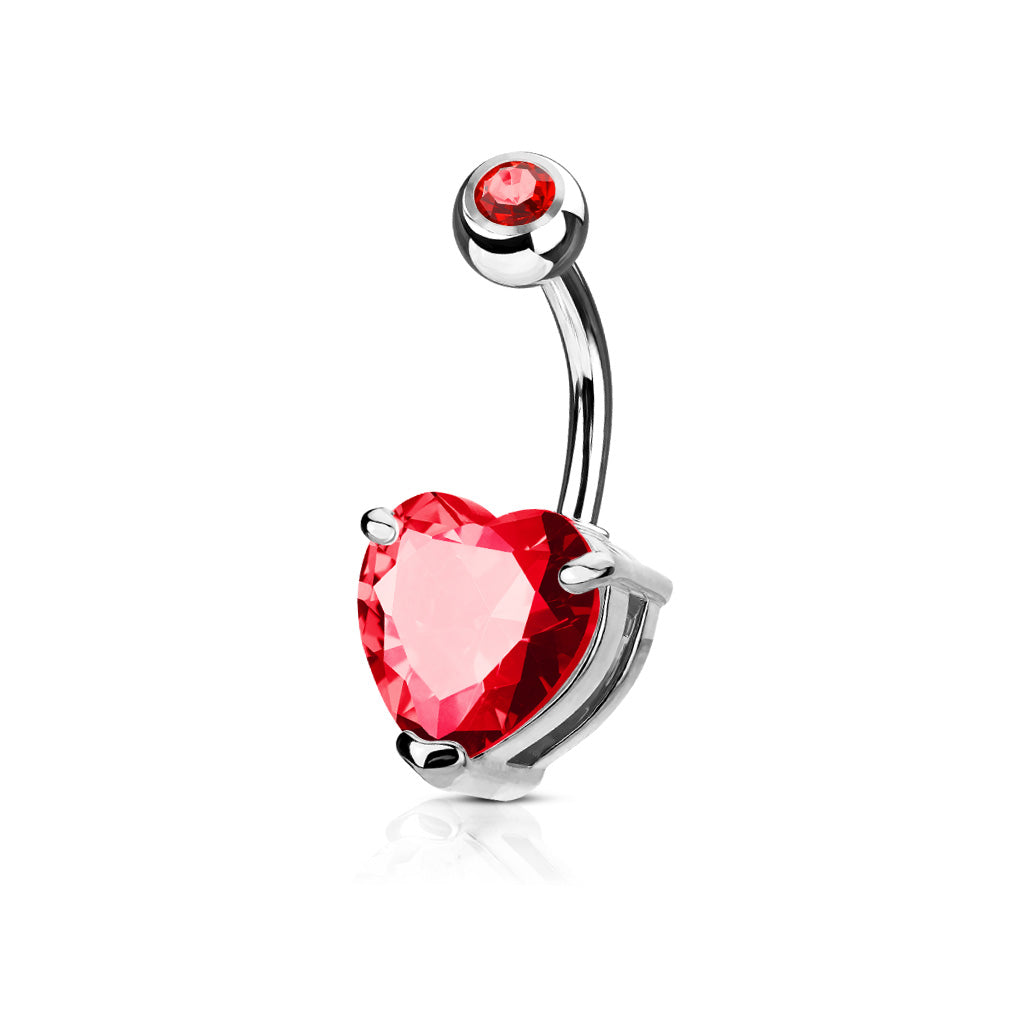 Surgical Steel Crystal Heart Claw-Set Navel Barbell 14g