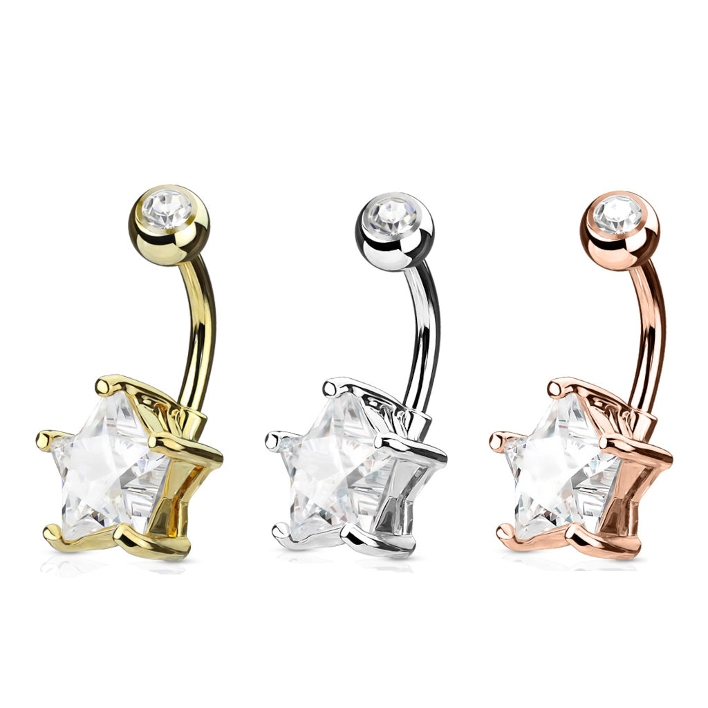 Surgical Steel Crystal Star Claw-Set Navel Barbell 14g