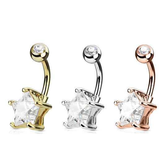 Surgical Steel Crystal Star Claw-Set Navel Barbell 14g