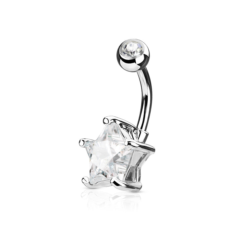 Surgical Steel Crystal Star Claw-Set Navel Barbell 14g