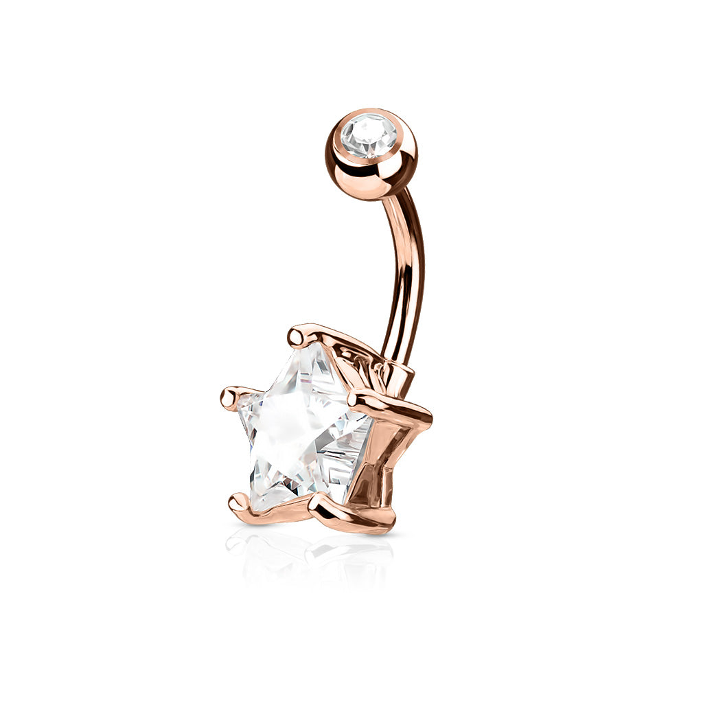 Surgical Steel Crystal Star Claw-Set Navel Barbell 14g