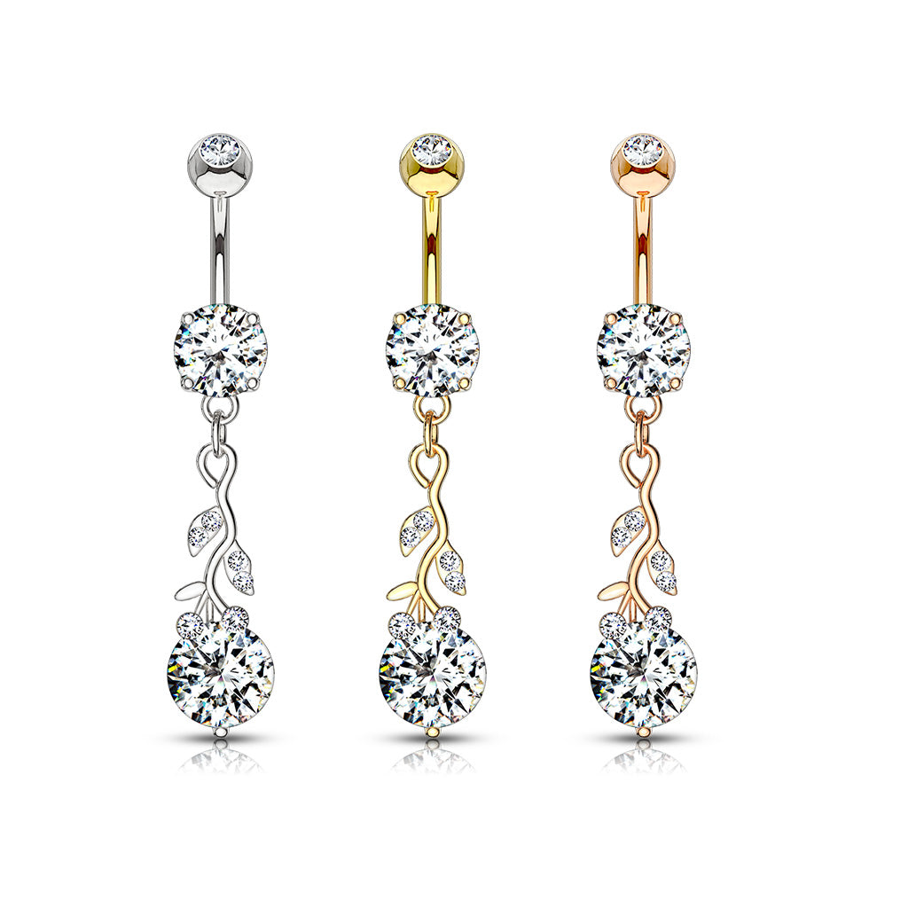 Claw-Set Crystal & Vine Belly Dangle 14g
