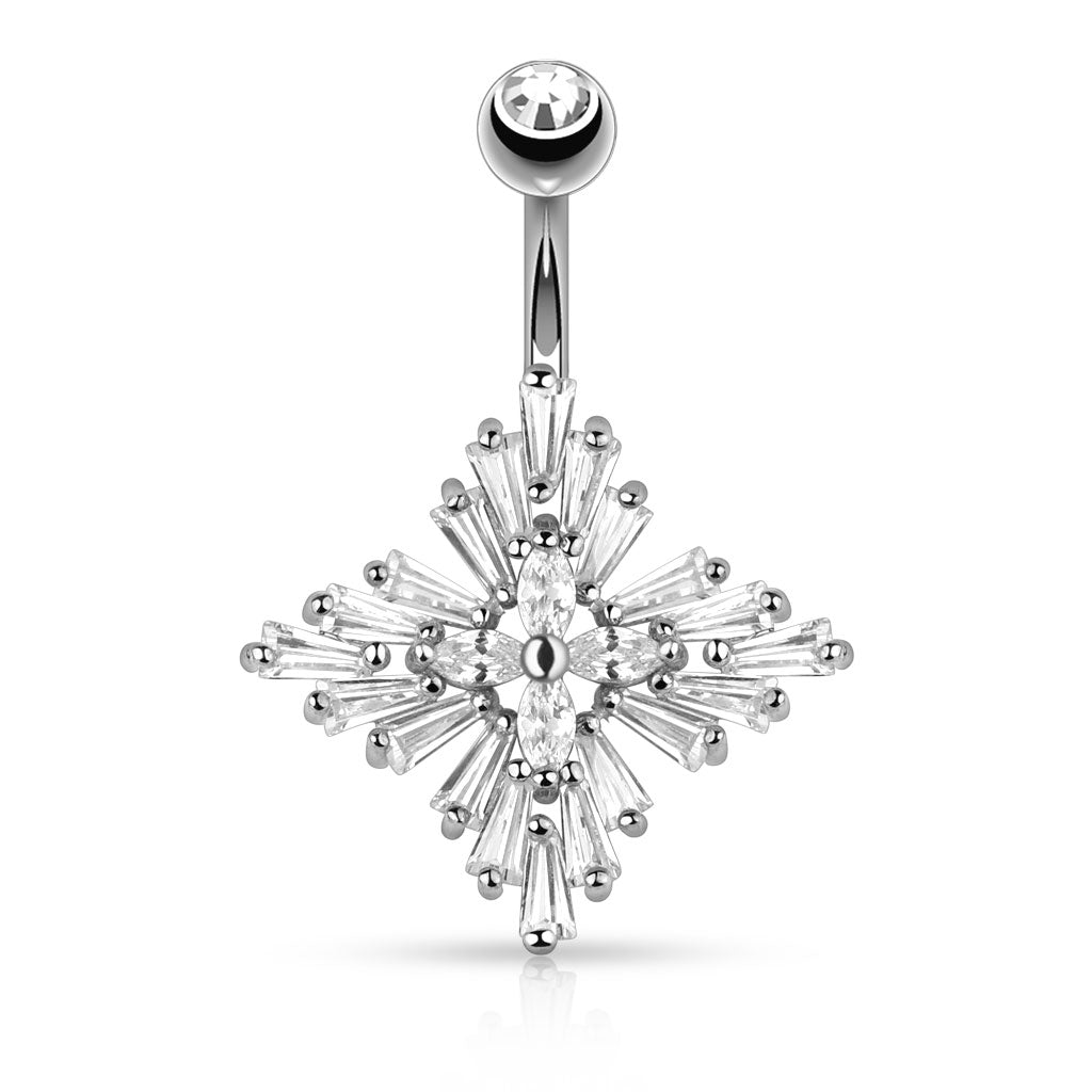 Claw-Set Baguette Starburst Crystal Belly Ring 14g