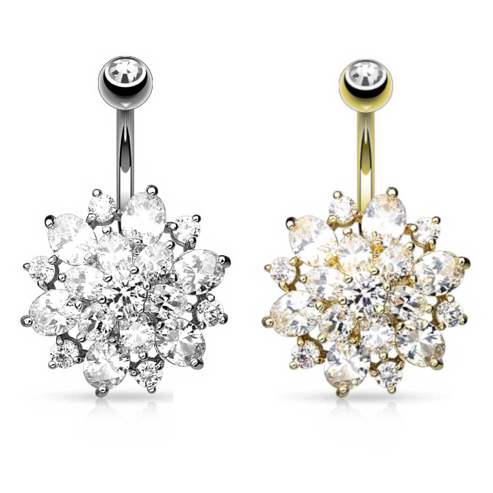 Claw-Set Crystal Dahlia Belly Ring 14g