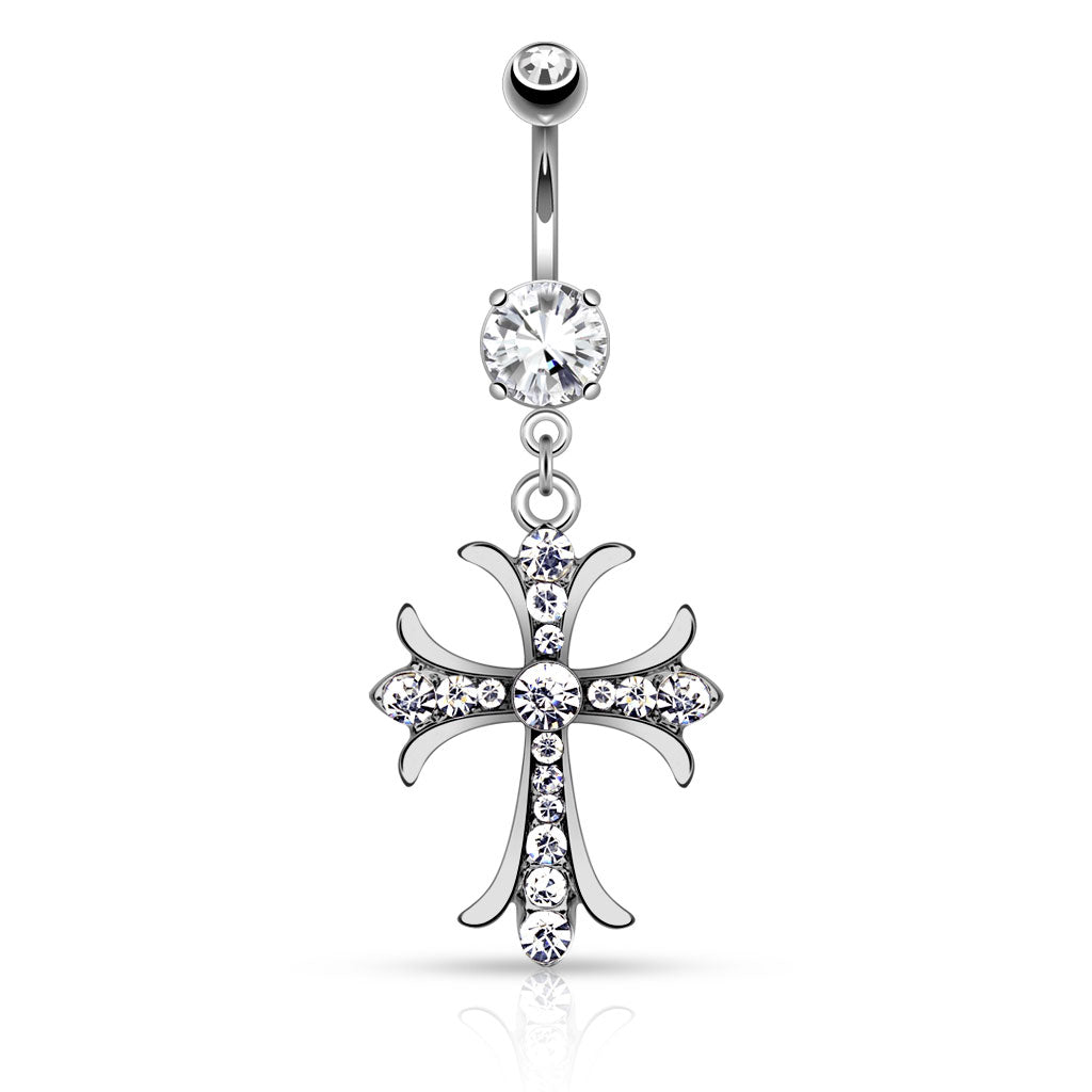Claw-Set Sparkle Cross Navel Dangle 14g