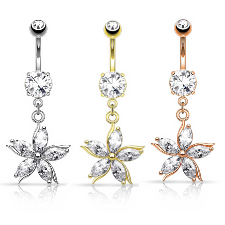 Claw-Set Pinwheel Flower Belly Dangle 14g