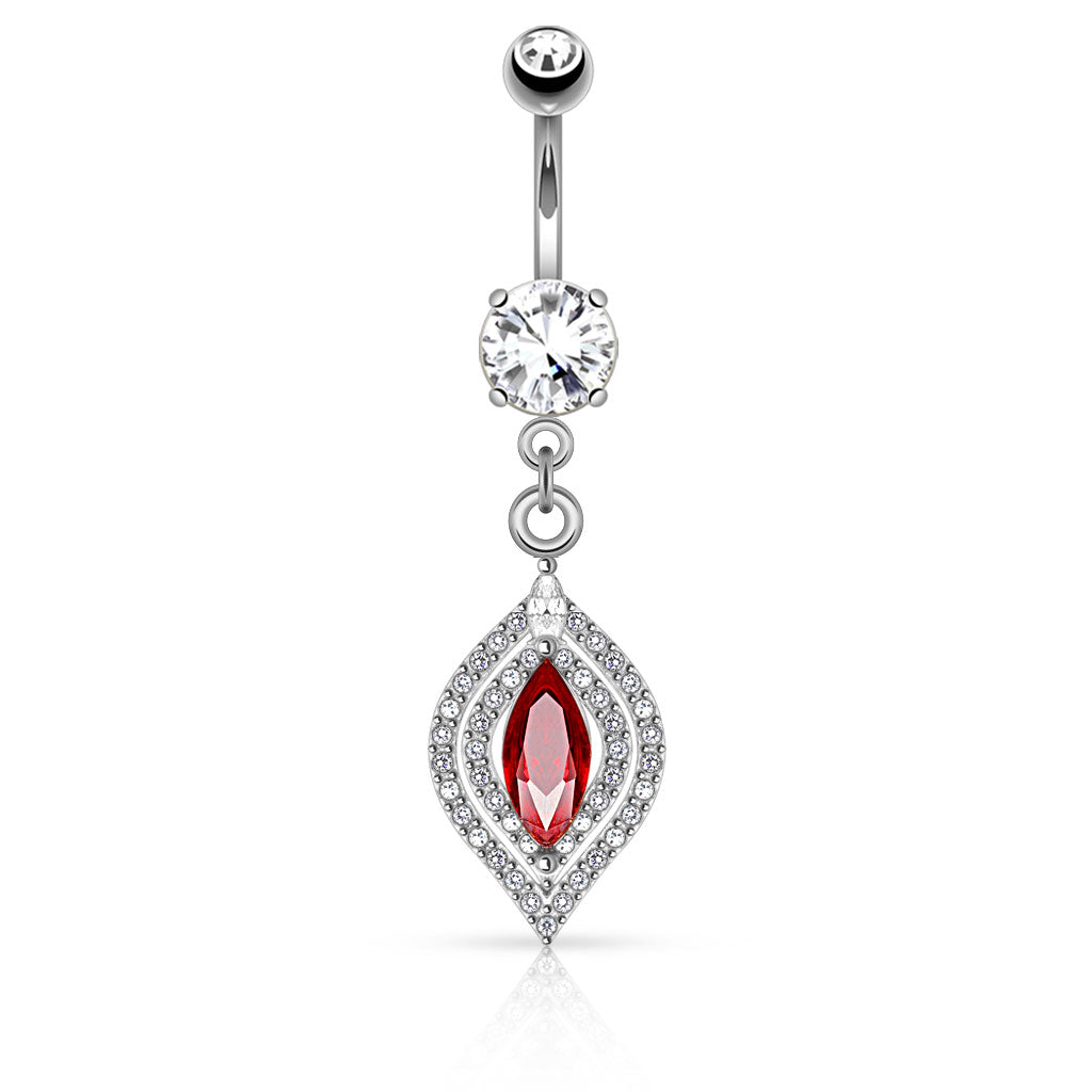 Red Marquise Crystal + Double Halo Belly Dangle 14g