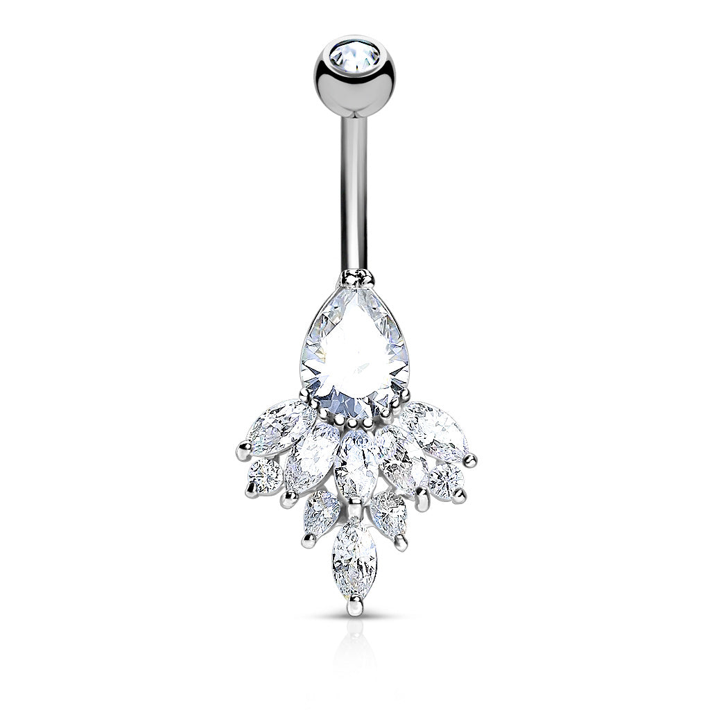 Claw-Set Pear & Marquise Fan Cluster Belly Ring 14g