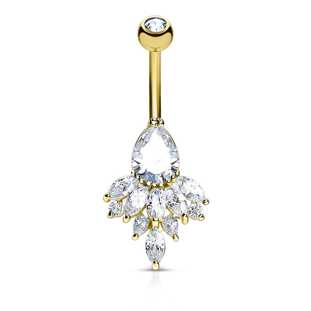 Claw-Set Pear & Marquise Fan Cluster Belly Ring 14g