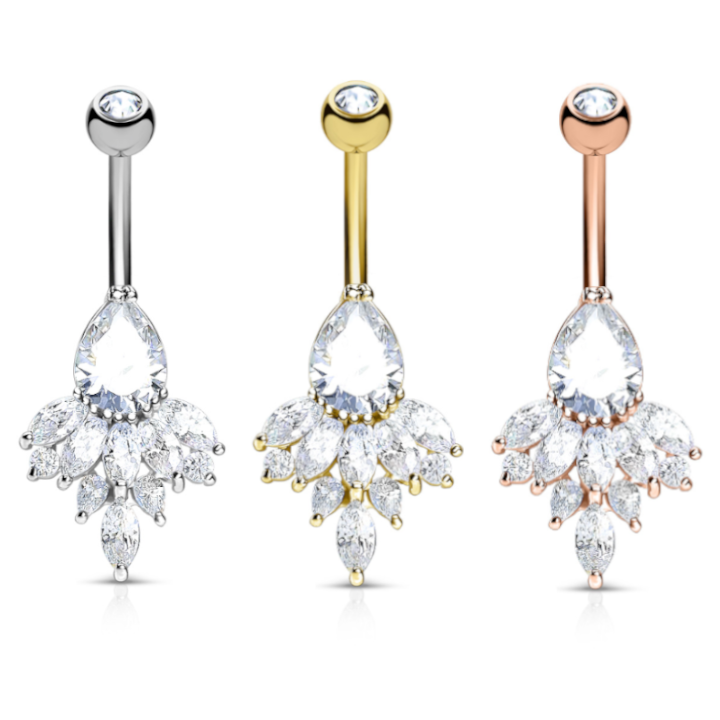 Claw-Set Pear & Marquise Fan Cluster Belly Ring 14g