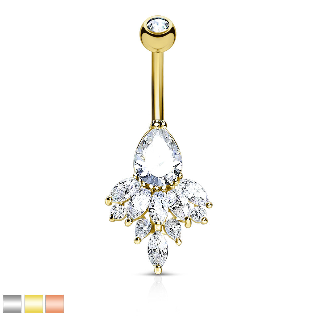 Claw-Set Pear & Marquise Fan Cluster Belly Ring 14g