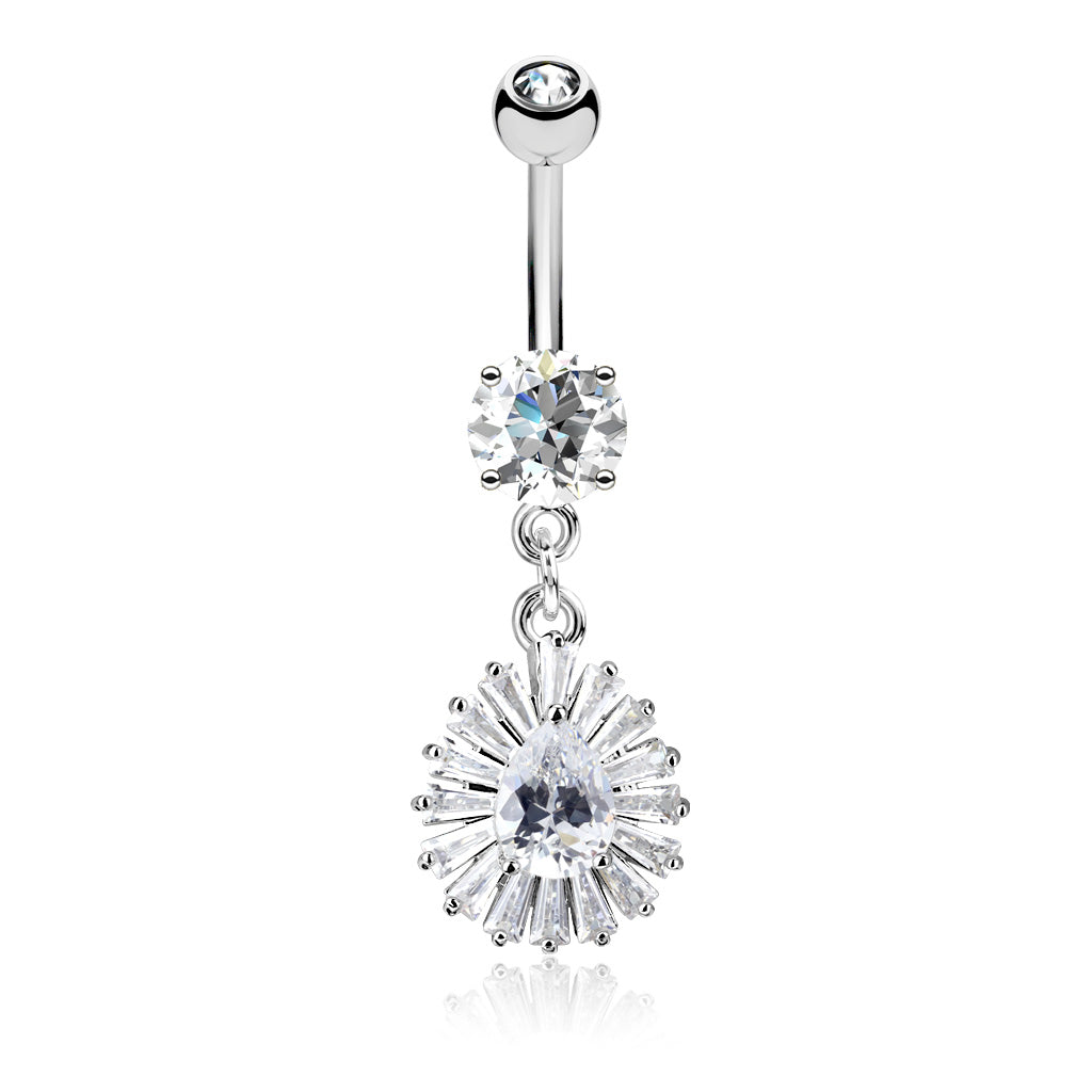 Claw-Set Pear & Tapered Baguette Sunburst Belly Dangle 14g