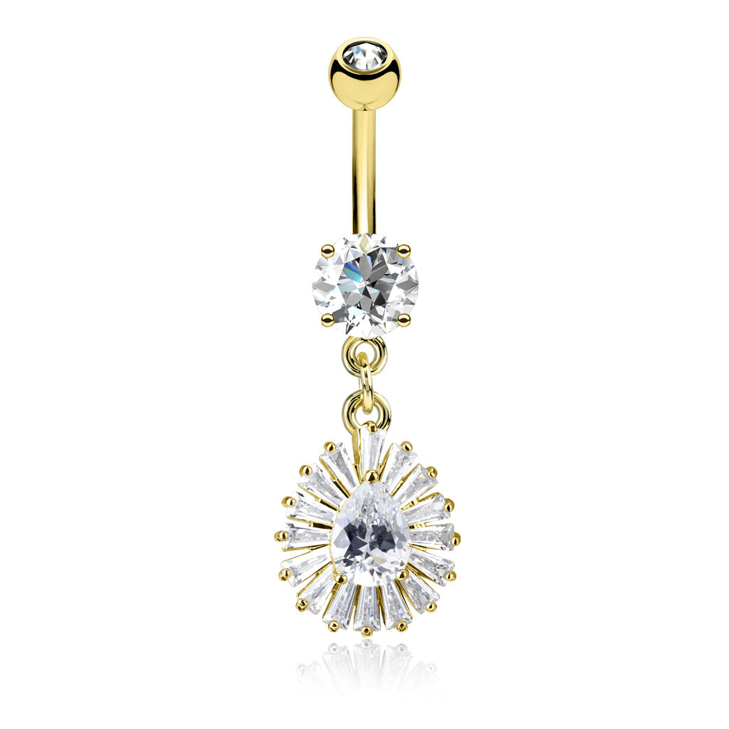 Claw-Set Pear & Tapered Baguette Sunburst Belly Dangle 14g
