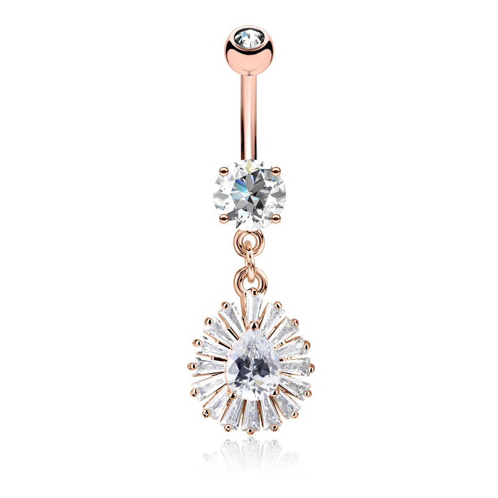 Claw-Set Pear & Tapered Baguette Sunburst Belly Dangle 14g