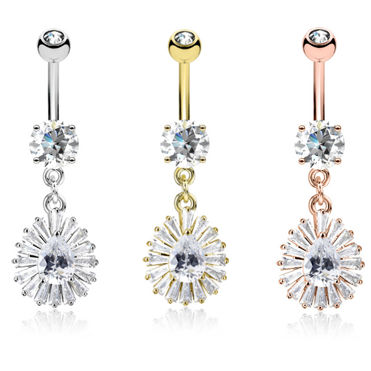 Claw-Set Pear & Tapered Baguette Sunburst Belly Dangle 14g