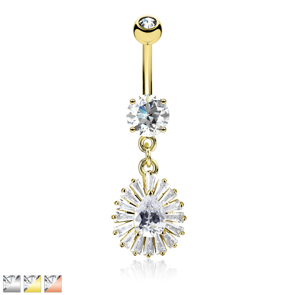 Claw-Set Pear & Tapered Baguette Sunburst Belly Dangle 14g