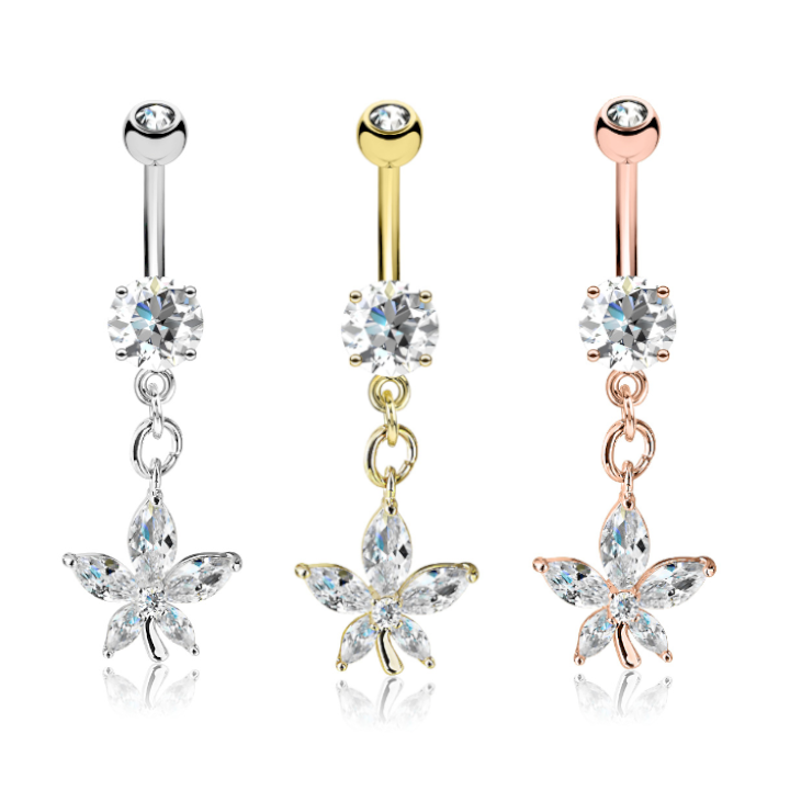 Claw-Set Marquise Crystal Hemp Leaf Belly Dangle 14g