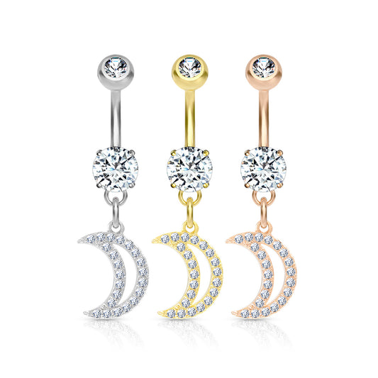 Crystal Crescent Moon Navel Dangle 14g