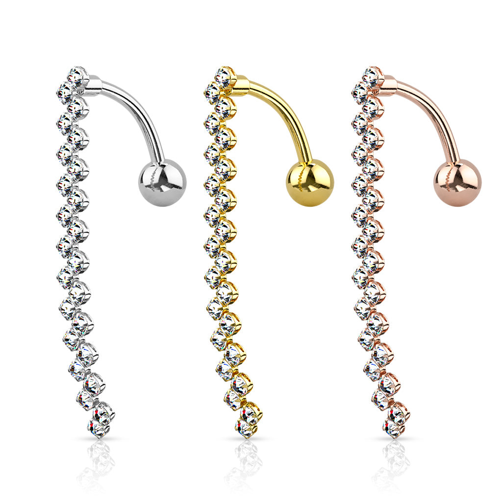 Claw-Set Zig-Zag Crystal Line Inverted Belly Dangle 14g