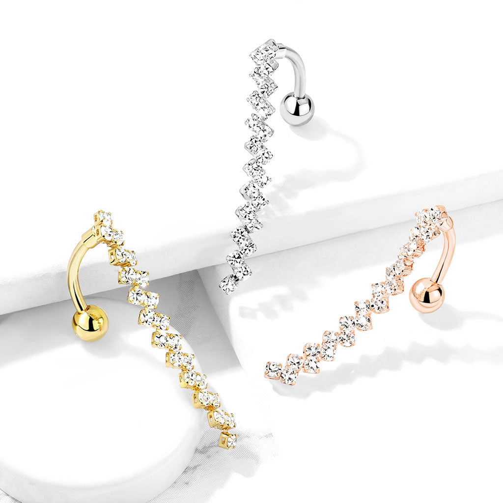 Claw-Set Zig-Zag Crystal Line Inverted Belly Dangle 14g