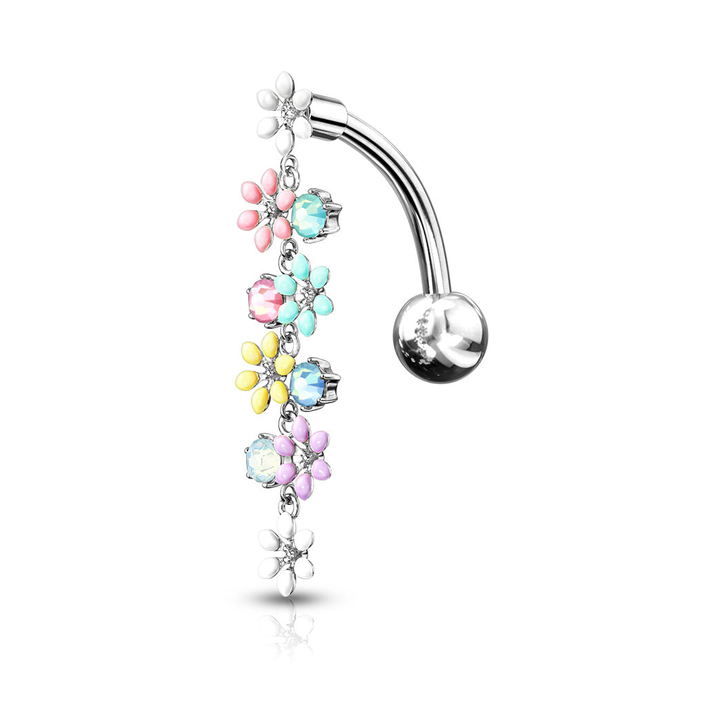 Pastel Enamel Daisy & Crystal Cascade Inverted Belly Dangle 14g