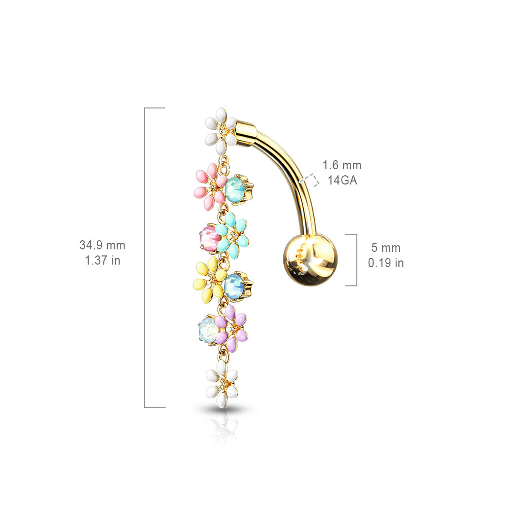 Pastel Enamel Daisy & Crystal Cascade Inverted Belly Dangle 14g