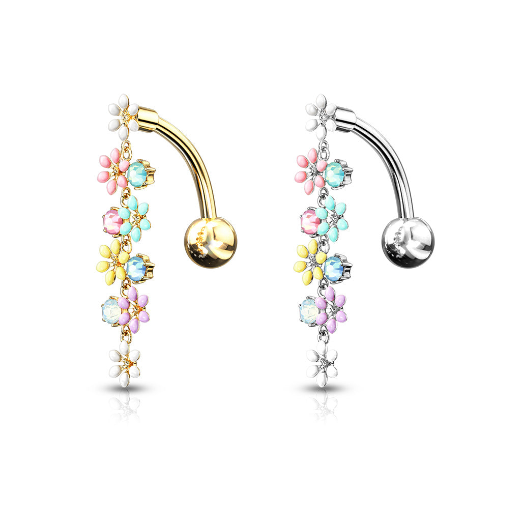 Pastel Enamel Daisy & Crystal Cascade Inverted Belly Dangle 14g