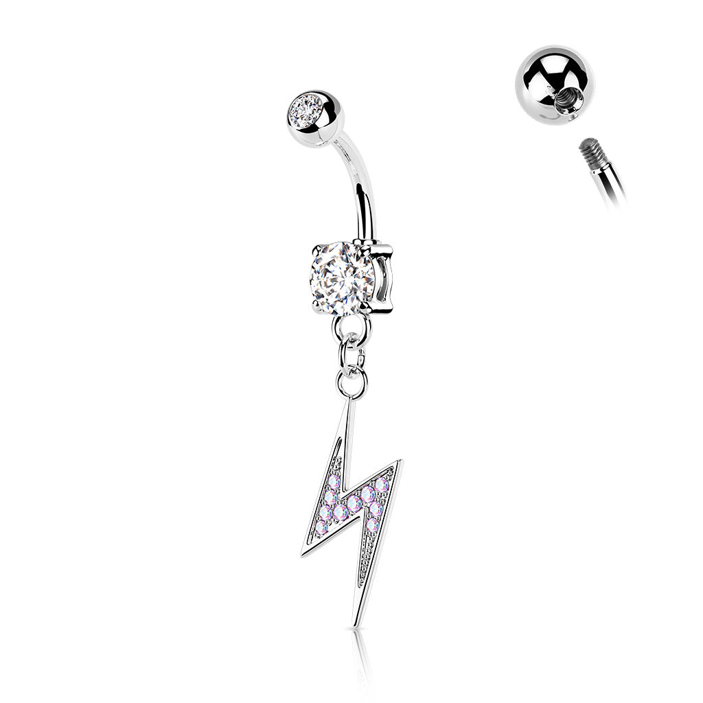 Pavé-Set Crystal Lightning Bolt Belly Dangle 14g