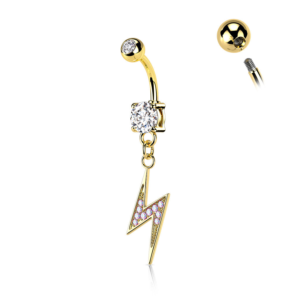 Pavé-Set Crystal Lightning Bolt Belly Dangle 14g