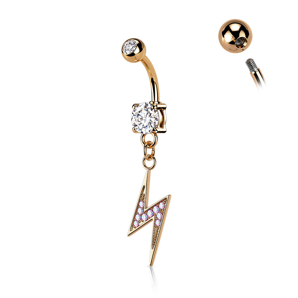 Pavé-Set Crystal Lightning Bolt Belly Dangle 14g