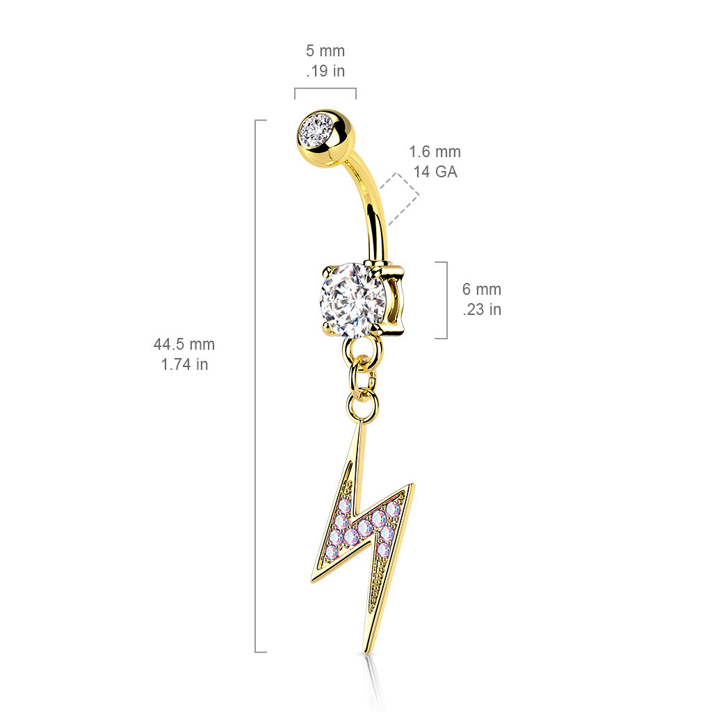 Pavé-Set Crystal Lightning Bolt Belly Dangle 14g