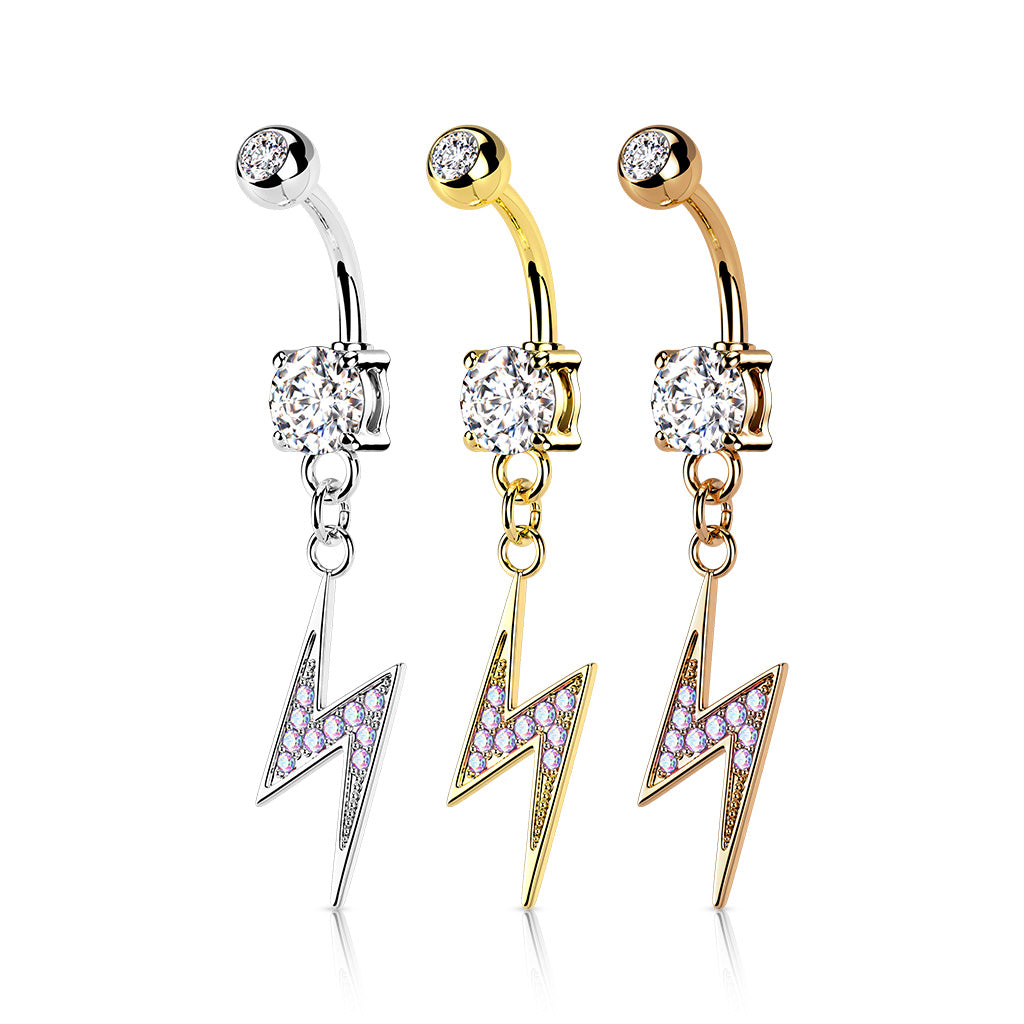 Pavé-Set Crystal Lightning Bolt Belly Dangle 14g
