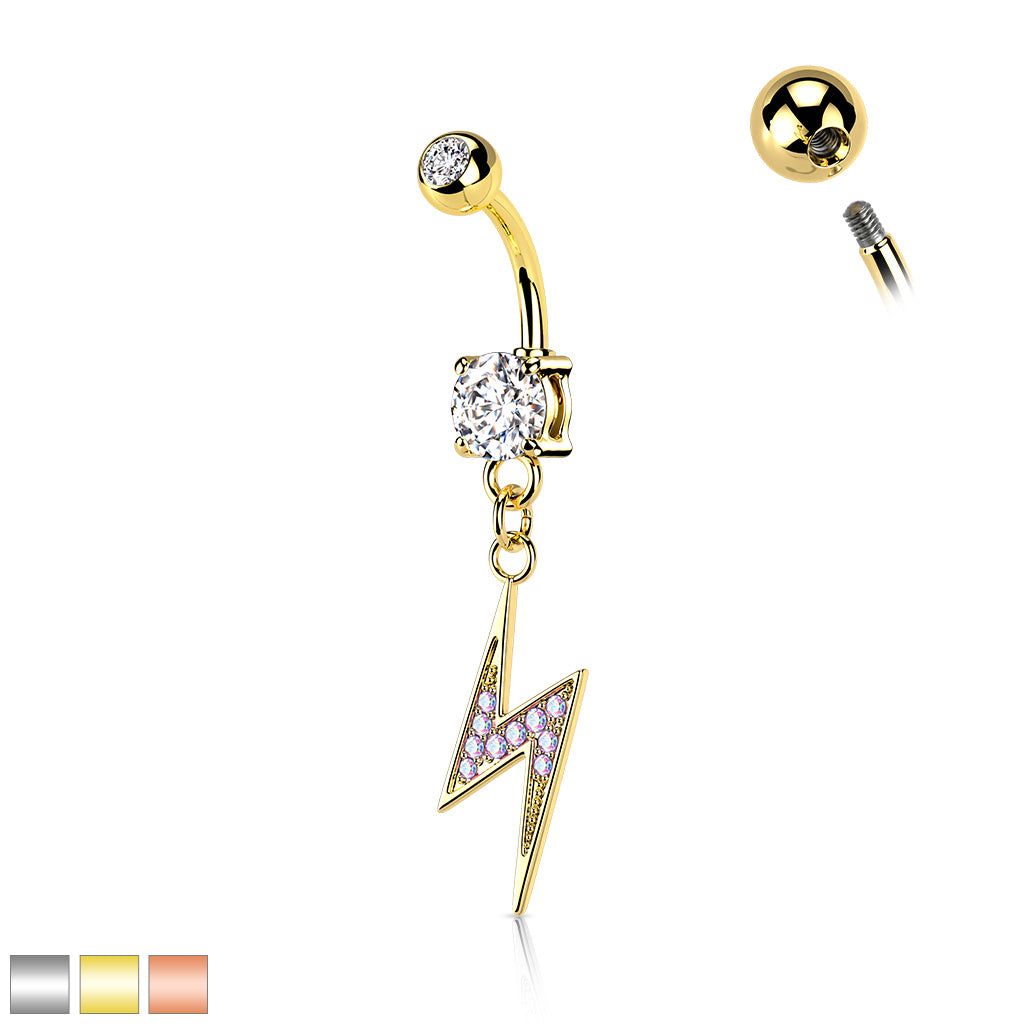 Pavé-Set Crystal Lightning Bolt Belly Dangle 14g