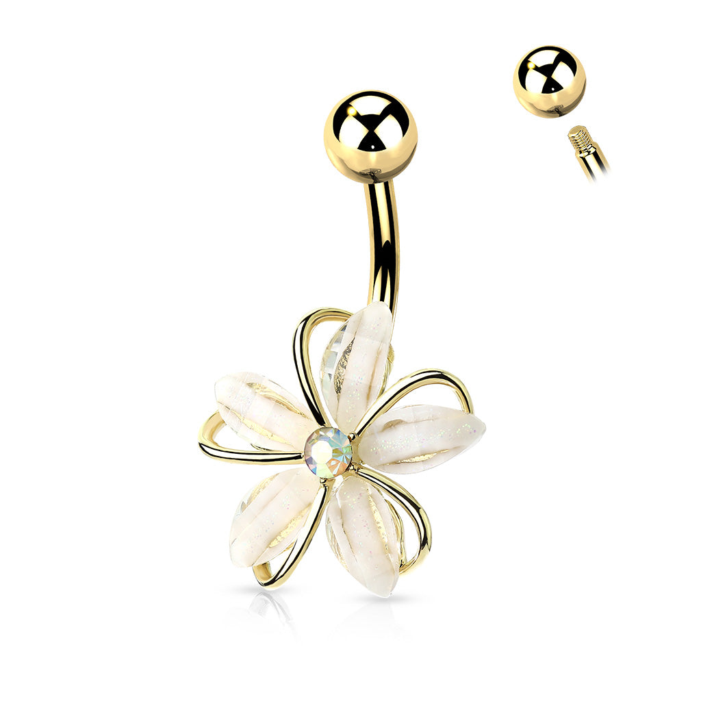 Frosted Crystal Flower Belly Ring 14g