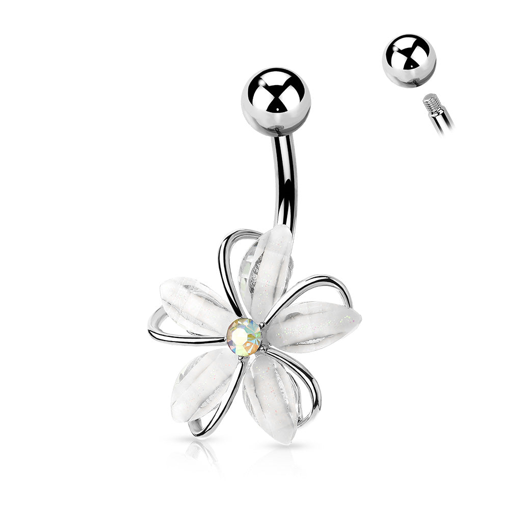 Frosted Crystal Flower Belly Ring 14g